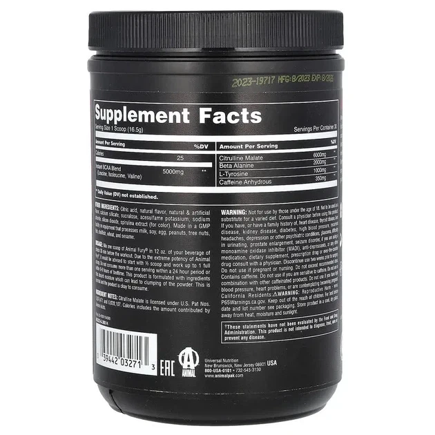 Передтренувальний комплекс зі смаком блакитної малини Animal Pre Workout Fury 495 г - Фото 2 Передтренувальний комплекс зі смаком блакитної малини Animal Pre Workout Fury 495 г - зображення 2