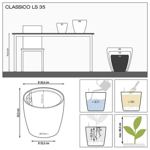 Вазон Lechuza Classico Premium LS 35 Серо-коричневый - изображение 4