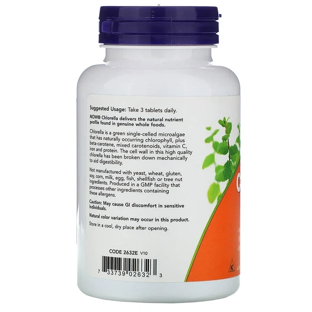 Хлорелла "Chlorella" Now Foods, 1000 мг, 120 таблеток - изображение 3