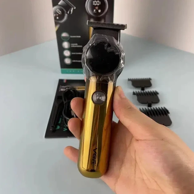 Машинка для стрижки волос VGR V-989 с USB 1200 mAh и LED дисплеем Золотистый 9095 - изображение 4