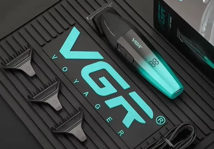 Аккумуляторный триммер для бороды VGR V-906 машинка для стрижки с дисплеем и насадками 9568 - изображение 7