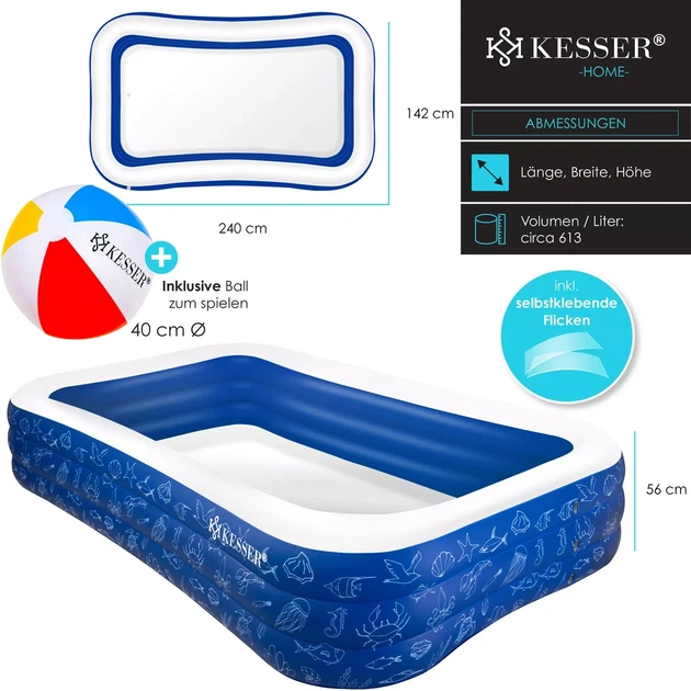 Надувной бассейн KESSER 613л 240 x 142 x 56 см - изображение 2