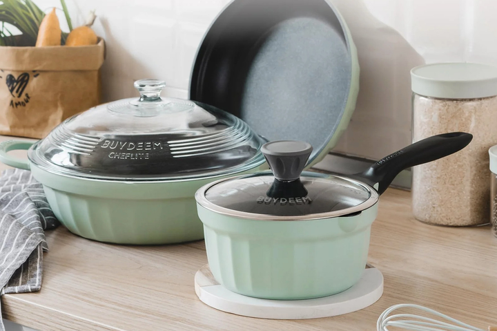 Ківш Buydeem емальований зі скляною кришкою Cozy Greenish 1.8 л (6950386615524) - зображення 6