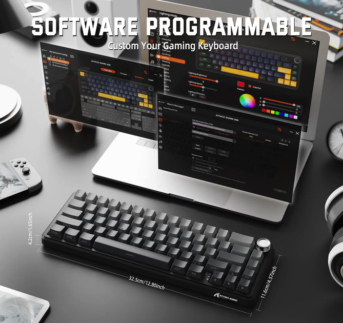 Бездротова механічна клавіатура ATTACK SHARK X66 (60% ANSI Layout), Hot-Swap, WIRED+2.4G+BT5.0, Moonlit Night - изображение 10