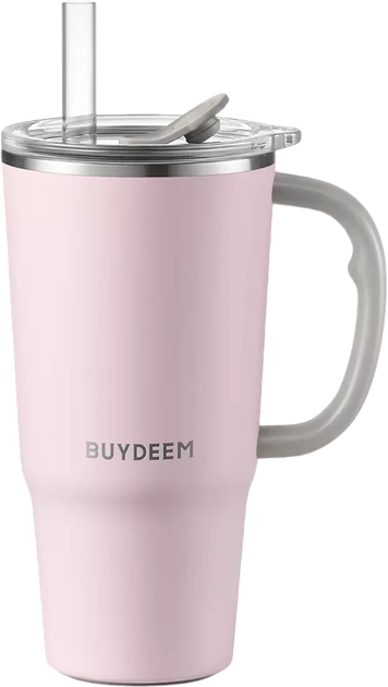 Термокружка Buydeem з соломинкою Рожева 700 мл (6950386618303) - зображення 1