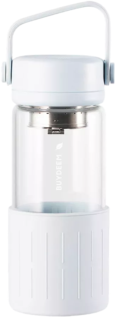 Термопляшка Buydeem скляна з заварником Oat White 300 мл (6950386618211) - зображення 1