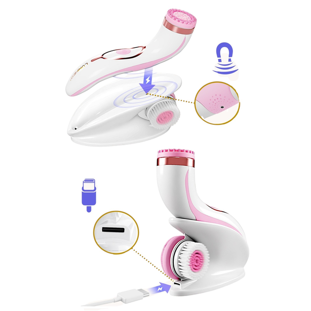 Пристрій Lumineo Brush Pro рожевий 4 насадки + гель для чутливої шкіри (5904726872765) - зображення 7