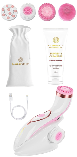 Пристрій Lumineo Brush Pro рожевий 4 насадки + гель для чутливої шкіри (5904726872765) - зображення 8