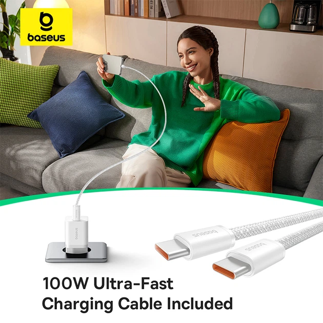 Ładowarka sieciowa Baseus GaN5 Fast Charger 1C 25W EU + Data Cable Type-C to Typ-C 100W Moon White (P10110909213-01) - obraz 15