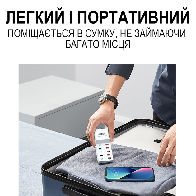 Багатопортовий зарядний пристрій Addap WLXT6, МЗП на 10 портів 5×USB-A + 5×USB-C, 50W - зображення 3