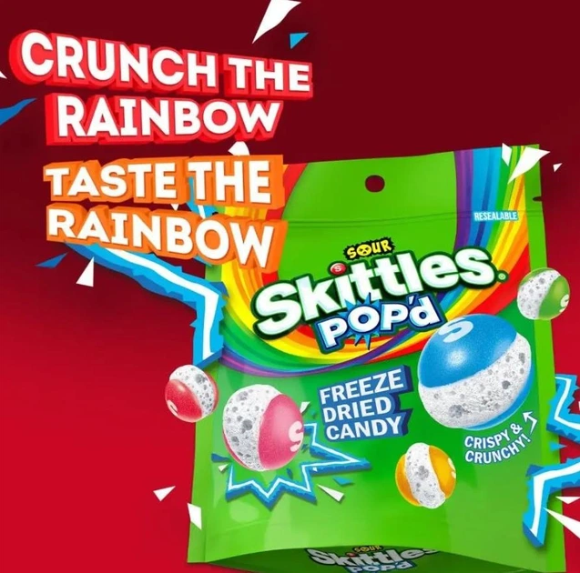 Кислі цукерки Skittles Pop'd Sour Freeze Dried Candy 156г від