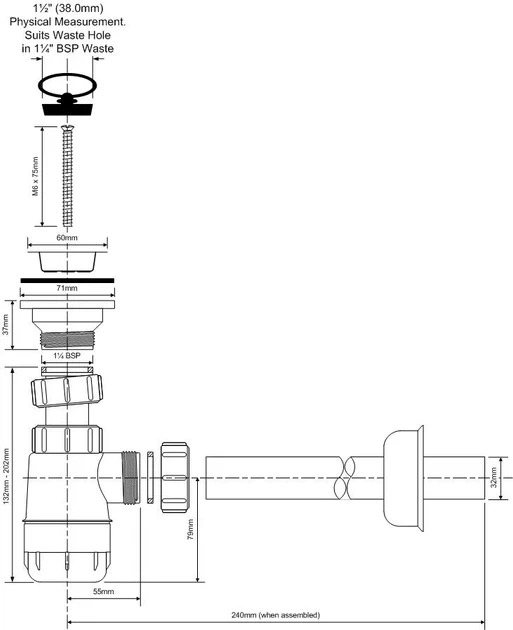 Сифон низкий для умывальника/биде с сливом и пробкой McALPINE HC1L (1 1/4x32) - изображение 2