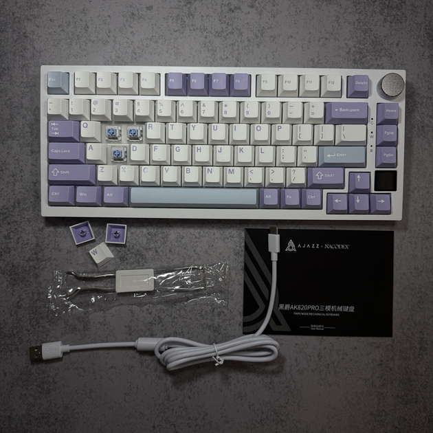 Клавіатура механічна бездротова Ajazz Ak820 PRO Purple з RGB та підтримкою HOT SWAP - изображение 3