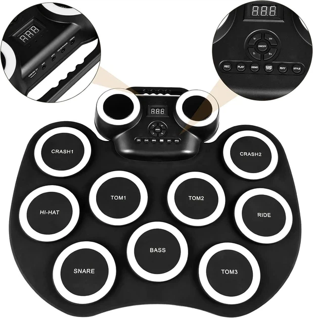 Электронные барабаны Black Rhythm с интегрированным Bluetooth аккумулятором, колонками и цветной подсветкой - Фото 6 Электронные барабаны Black Rhythm с интегрированным Bluetooth аккумулятором, колонками и цветной подсветкой - изображение 6
