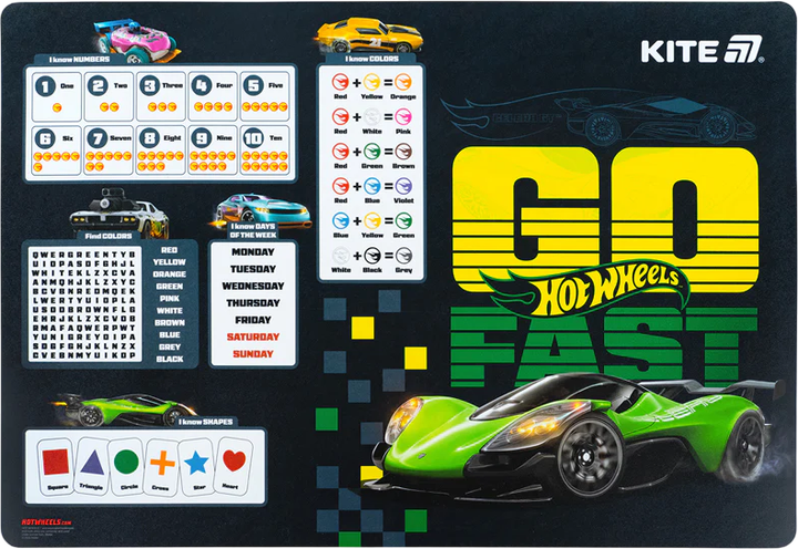 Упаковка підкладок настільних Kite Hot Wheels 42.5х29 см х 10 шт (HW25-207-1) - Фото 2 Упаковка підкладок настільних Kite Hot Wheels 42.5х29 см х 10 шт (HW25-207-1) - зображення 2