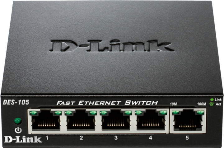 Комутатор D-Link DES-105/E 5xFE, Некерований, Метал - Фото 1 Комутатор D-Link DES-105/E 5xFE, Некерований, Метал - зображення 1