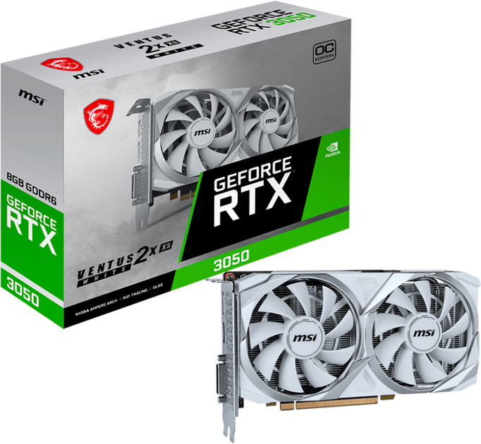 Відеокарта MSI PCI-Ex GeForce RTX 3050 Ventus 2X XS White 8G OC 8GB GDDR6 (128bit) (1807/14000) (HDMI, DisplayPort, DL-DVI-D) (RTX 3050 VENTUS 2X XS WHITE 8G OC) - зображення 5