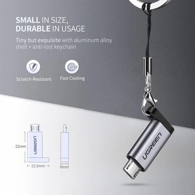Перехідник-адаптер USB Type-C до microUSB Ugreen US282 (Сірий) - изображение 6