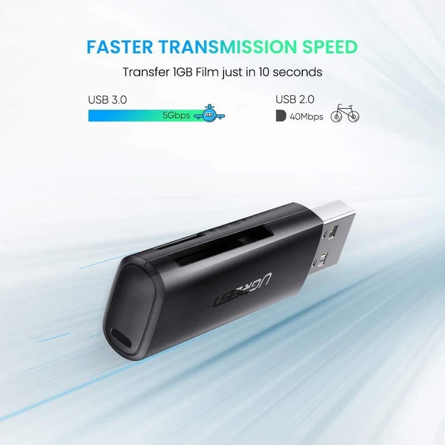 Кардрідер USB 3.0 TF/SD Ugreen 60722 c підтримкою карт до 512Гб (Чорний) - Фото 4 Кардрідер USB 3.0 TF/SD Ugreen 60722 c підтримкою карт до 512Гб (Чорний) - зображення 4