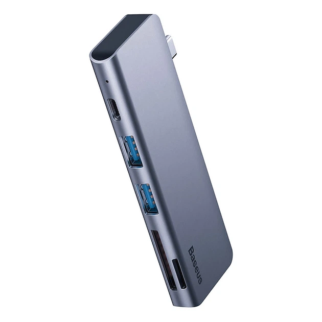 Багатопортовий хаб Baseus Harmonica 5-in-1 HUB Adapter CAHUB-K0G (Сірий, Тип-C to USB 3.0 x 2/SD/TF/Type-C) - Фото 2 Багатопортовий хаб Baseus Harmonica 5-in-1 HUB Adapter CAHUB-K0G (Сірий, Тип-C to USB 3.0 x 2/SD/TF/Type-C) - зображення 2