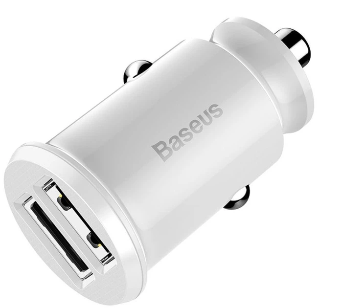 Автомобільний зарядний пристрій BASEUS С8-K Grain Mini Smart Car Charger 3.1 A (Білий, два USB-порта) - изображение 4