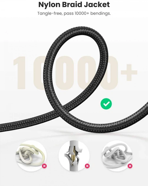 Аудіо кабель AUX 3.5 mm (miniJack) Ugreen AV112 (Чорний, 3м) - изображение 8