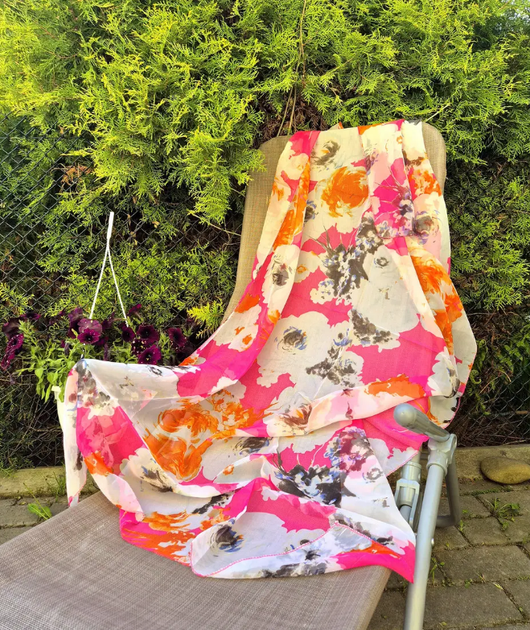 Легкое парео Адриана шифон One Size цветы 150*100 см малиновый 125-37 - изображение 4