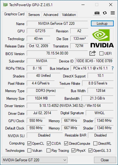 Видеокарта Taishuo PCI-Ex GeForce GT 220 1GB DDR3 OEM Low profile (128 bit) (VGA, DVI, HDMI) (№833) - изображение 5