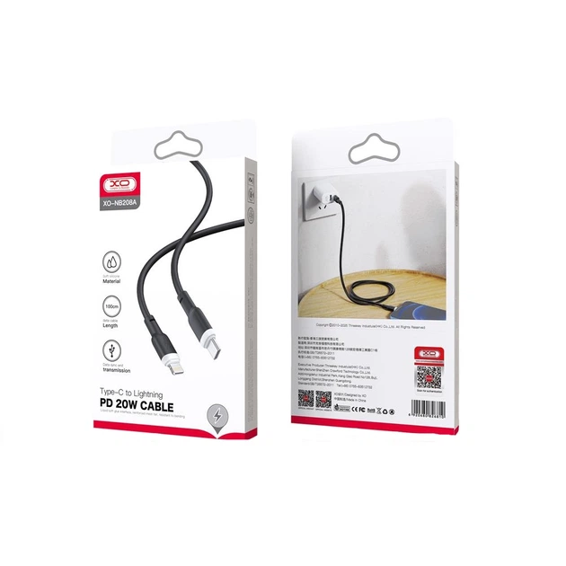 Кабель XO NB208A USB Type-C - Lightning, (M/M), 20W 1 м Black (6920680826810) - изображение 2