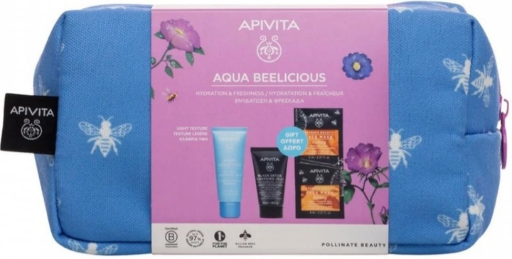 Zestaw do pielęgnacji twarzy Apivita Aqua Beelicious Krem do twarzy 40 ml + Żel oczyszczający 50 ml + Maska do twarzy 2 x 8 ml + Kosmetyczka (ZES5201279099534) - obraz 2
