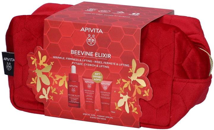 Zestaw do pielęgnacji twarzy Apivita Beevine Elixir Serum 30 ml + Krem do twarzy 15 ml + Krem na noc 15 ml + Kosmetyczka (ZES5201279102074) - obraz 3