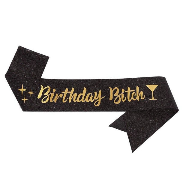 Святкова стрічка через плече "Birthday Bi*ch" чорна із золотистим написом до дня народження - Фото 1 Святкова стрічка через плече "Birthday Bi*ch" чорна із золотистим написом до дня народження - зображення 1