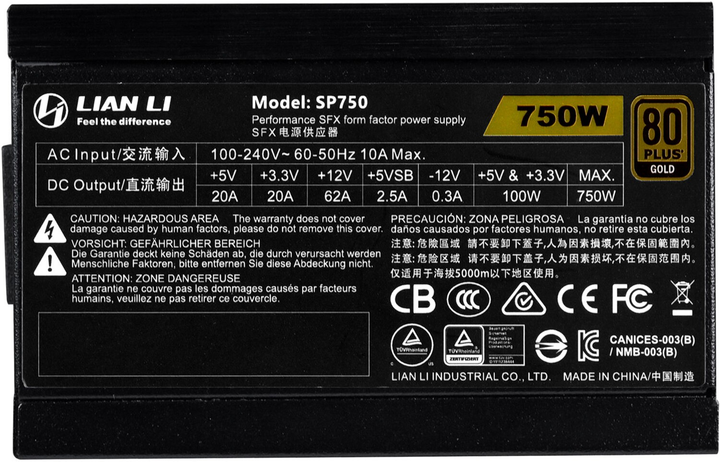 Zasilacz Lian Li SP750 750W 80 Plus Gold Black (4718466009968) - obraz 9