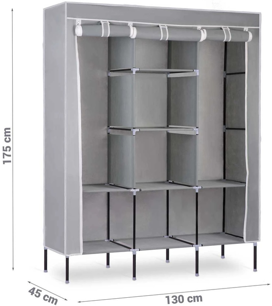 Szafa tekstylna Massido 45 x 130 x 175 cm szara (5908220477167) - obraz 4