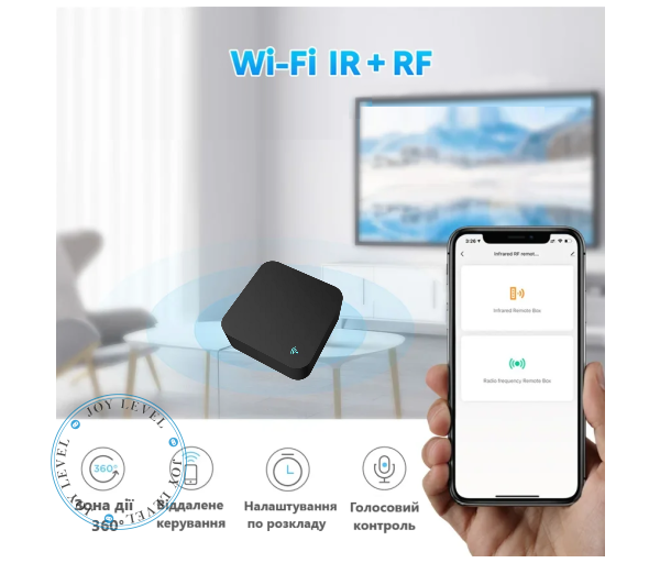 Розумний Wi-Fi пульт дистанційного керування RF та IR 433/315МГц Tuya Smart Квадратний — Колір Чорний - зображення 2
