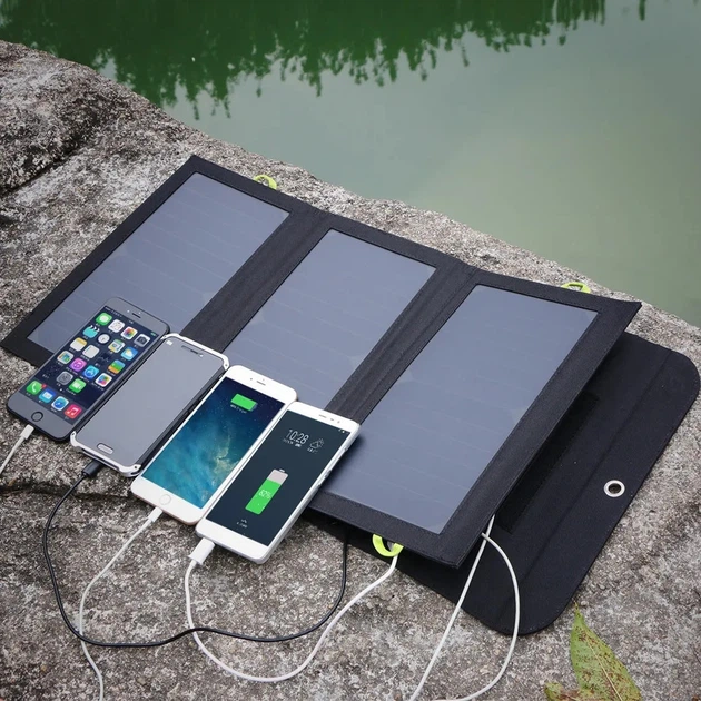 Портативна сонячна панель з powerbank Allpowers 21W 3.5A QC3.0 10000mAh Кемпінгова туристична переносна панель - зображення 3