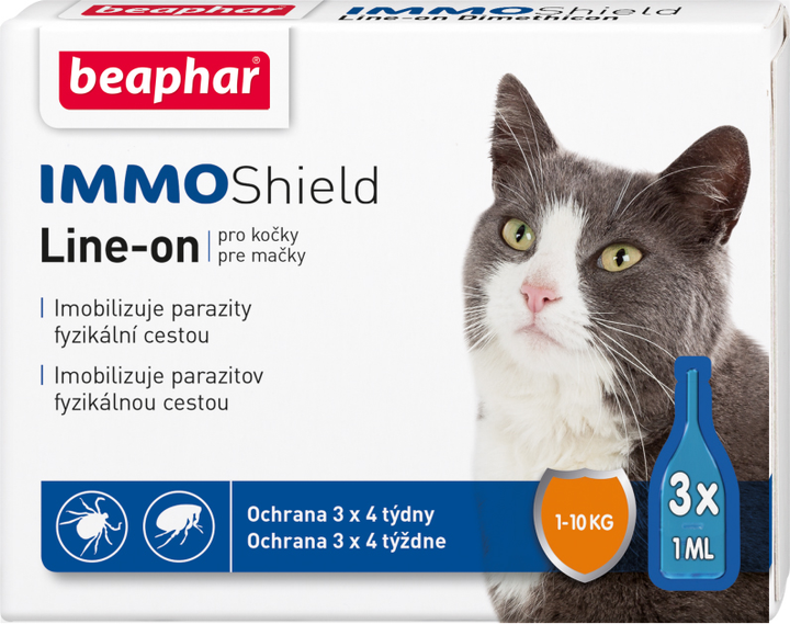 Капли Beaphar Immo Shield Line-on for Cats антипаразитарные с диметиконом для кошек и котят 3 пипетки (8711231133536) 