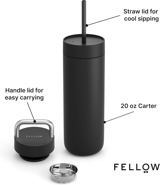 Термокружка Fellow Carter Chill Set з 2 кришками чорна 591 мл (2507010318) - зображення 2
