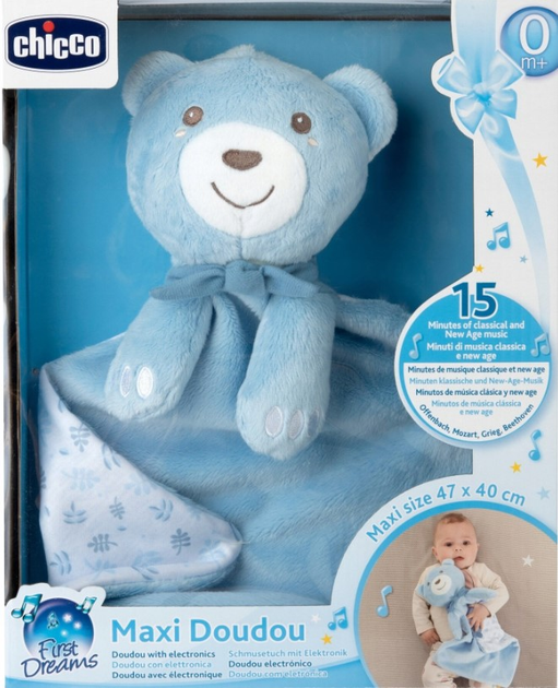 Pluszowy miś z kocykiem Chicco First Dreams Maxi Doudou 47 x 40 cm Niebieski  (8058664183128) - obraz 1