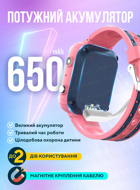 Детские смарт часы с сим картой gps умные часы для детей ребенка детский трекер на руку с камерой видеозвонком прослушкой фитнес браслет водонепроницаемый с защитным стеклом LT21 DobraMAMA Розовый 66001 - изображение 5