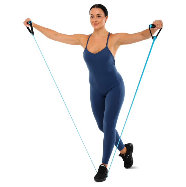 Еспандер стрічковий з ручками LiveUp LP8407 EXERCISE BAND (джгут TPE, ручка PP, d-24x3,4мм, l-130см, навантаження 30LB, синій) - Фото 8 Еспандер стрічковий з ручками LiveUp LP8407 EXERCISE BAND (джгут TPE, ручка PP, d-24x3,4мм, l-130см, навантаження 30LB, синій) - изображение 8