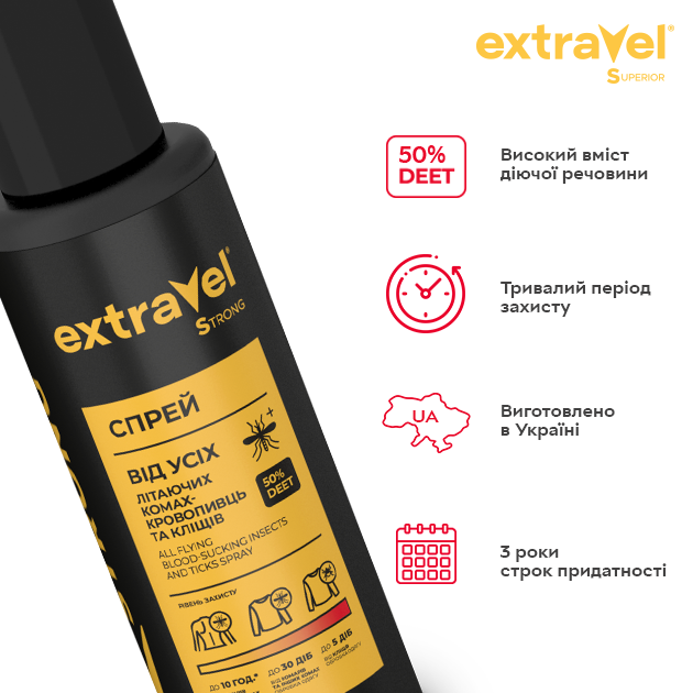 Спрей для экстремальных условий от комаров Extravel Strong 100 мл (4820184442412) - изображение 2