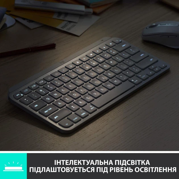Клавиатура Logitech MX Keys Mini For Mac Wireless Illuminated Pale Gray (920-010526) - Фото 5 Клавиатура Logitech MX Keys Mini For Mac Wireless Illuminated Pale Gray (920-010526) - изображение 5