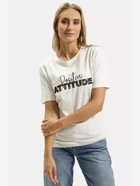 T-shirt damski bawełniany długi Cross Jeans 56151-028 XL Ecru (8697319746457) - obraz 1