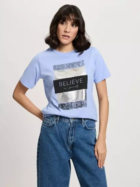 Футболка бавовняна жіноча Cross Jeans 56157-496 L Лавандова (8697319731538) - зображення 1
