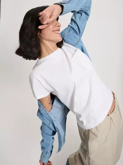 Футболка бавовняна жіноча Cross Jeans 56158-008 XL Біла (8697319731590) - зображення 4