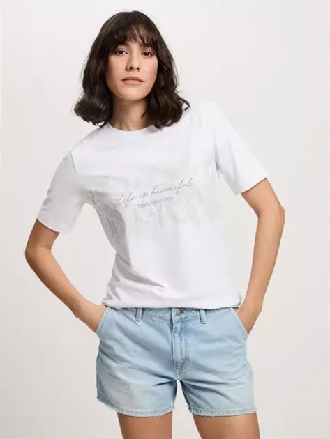Футболка бавовняна жіноча Cross Jeans 56159-008 XS Біла (8697319731606) - зображення 1