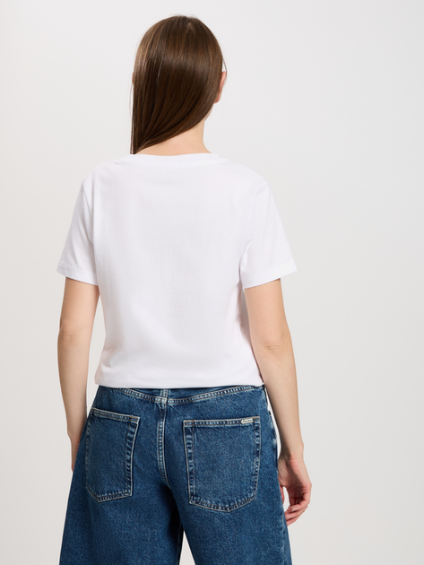 T-shirt damski bawełniany w serek Cross Jeans 56166-008 XS Biały (8697319731903) - obraz 2