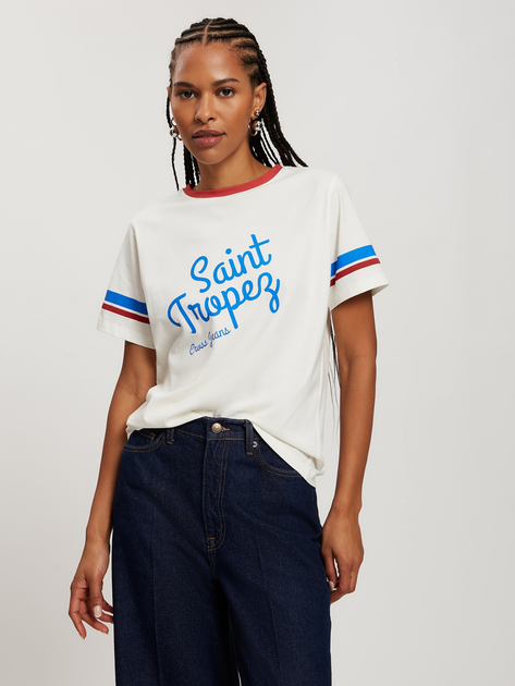 T-shirt damski bawełniany Cross Jeans 56167-028 L Ecru (8697319731989) - obraz 1
