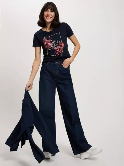 Футболка бавовняна жіноча Cross Jeans 56170-001 XS Темно-синя (8697319732054) - зображення 3